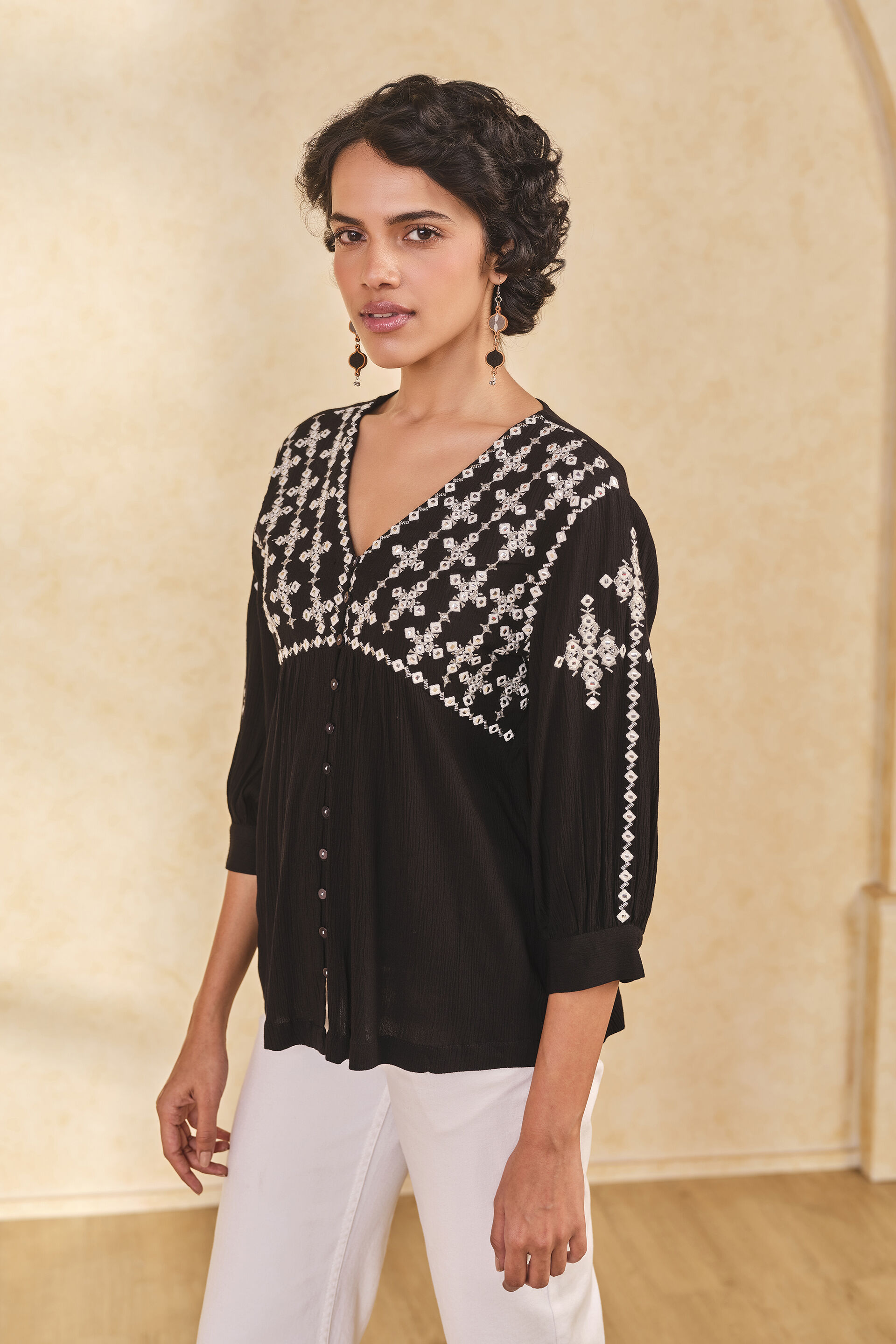 Embroidered Black Top, Black, image 4